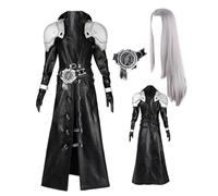 MANMICOS US size Anime Sephiroth Cosplay costume Men's PU leather long jacket party suit (Medium)