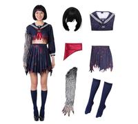 MANMICOS US size Game cosplay costume Women Sailor suit JK Uniform skirt with wig suit (Navy blue, Small)