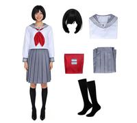 MANMICOS US size Game cosplay costume Women Sailor suit JK Uniform skirt with wig suit (white, Large)