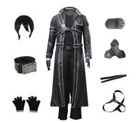 MANMICOS US size SAO Cosplay Costumes Kirito Men's Party PU leather suit and wig (Large)
