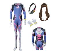 MANMICOS US size womens Dva cosplay costume blue Bodysuit Matching Earphone and gloves suit (Large)