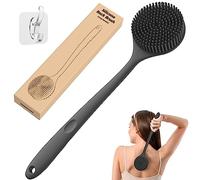 ManmiHealth Silicone Back Scrubber for Shower(Thick Bristles), Body Scrubber with 15'' Long Handle, Light & Easy-to-Hold Shower Brush for Skin Exfoliating and Massaging, Not Good in Lathering.(Black)