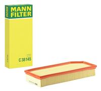 MANN-FILTER Air Filter C 38 145, Yellow for Passenger Cars, Original Equipment Quality, MERCEDES-BENZ Equivalent Part Number, Rectangular, 37.8 x 15.6 x 5.6 cm, 1 Piece