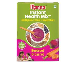 Manna Health Mix Instant Multigrain Cereal, Beetroot & Carrot with Milk, Made with Real Vegetables and 8 super grains and millets, No Added Sugar, No Artificial Color, Flavors - 200g (Pack of 1)