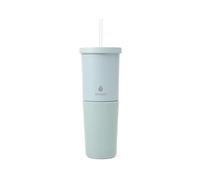 Manna Tribeca Double-wall Vacuum Insulated Stainless Steel Tumbler with Splash-proof Lid, Reusable Tritan Straw, and Silicone Sleeve - 32 Oz - Sterling Powder Coat