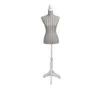 Mannequin Adjustable Female Bust Grey Linen Stripe Polyester 133-168cmwithStand