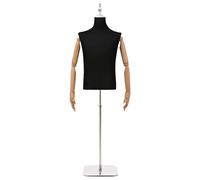 Mannequin Black Adjustable Male Dress Form 170-218cm w/ Wooden Arms & Steel Base