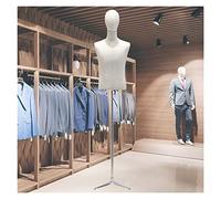 Mannequin Body Torso Male, Clothing Dress Display Half Scale Maniquins Body with Linen Head for Sewing Dressmakers Studio, Tripod Support Bust Dummy Manikins, 2 Colors, Silver
