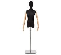 Mannequin Dress Form Black PP w/ Solid Wood Arms Galvanised Steel Base 165-213cm