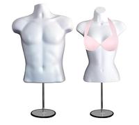 Mannequin Forms White Male & Female Torso (Waist Long) with Metal Stand and Hook for Hanging Pants by DisplayTown