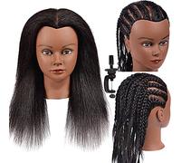 Mannequin Head 100% Real Hair for Cosmetology Manikin 16 Inch Doll Head Hairdresser Hairstylist Training Practice Styling Braiding Styling Curling Coiling Display Cosmetology with Stand