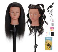 Mannequin Head 100% Real Human Hair 16", "Mannequin Head for Hair Styling, Braiding With Clamp Holder