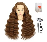 Mannequin Head 26"-28" 80% Human Hair Hairdresser Cosmetology Mannequin Manikin Training Head Hair and Free Clamp Holder (Blond 27#)