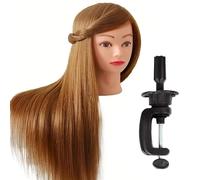 Mannequin Head,26" Synthetic Fiber Hairdresser Styling Training for Practice Cutting Braiding with Clamp Stand(Light brown)