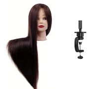 Mannequin Head,26" Synthetic Fiber Hairdresser Styling Training for Practice Cutting Braiding with Clamp Stand(Brown)