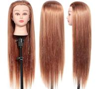 Mannequin Head Hairdressing 24", 100% Soft Synthetic Fiber Material Human Hairstyle Training Head, Training Head Cosmetology Doll Head Hairdresser Training Head with Table Clamp Stand for Hairstyle