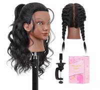 Mannequin Head with Human Hair 16" Cosmetology Manikin Doll Head 100% Real Human Hair for Styling Hairdresser Practice Braiding with Free Clamp Holder