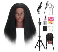 Mannequin Head with Human Hair 16'' Cosmetology Manikin Doll Head with 100% Real Human Hair for Braiding Hairdresser Practice Styling with Tripod Set