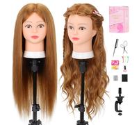 Mannequin Head with Human Hair 80% Real Hair 26-28'' Cosmetology Mannequin Head for Hairdresser Styling Practice on Braiding Manikin Doll Head with Free Clamp Stand and Tools (Blond)