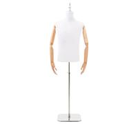 Mannequin Male Adjustable 170-218cm White PP Torso with Brown Wood Arms GalvBase