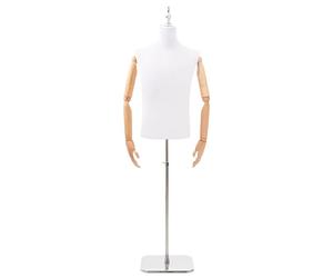 Mannequin Male Adjustable 170-218cm White PP Torso with Brown Wood Arms GalvBase