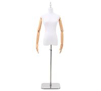 Mannequin Male Adjustable 170-218cm White PP Torso with Brown Wood Arms GalvBase