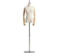 Mannequin Tailors Display Stand Manikin Body Professional Model Mannequin Hanger, Flexible Solid Wood Arm, Thick Metal Iron Pipe Bracket, Clothing Store Height Adjustable (Silver Disc Size)