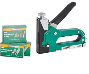 Mannesmann Adjustable Stapler Gun 4 - 14mm Upholstery 1500 Nails & Staples TUV