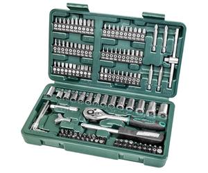 Mannesmann Brüder Socket and Bit Set 130-Piece, CRV Steel | M29166 | Reversible ratchet with 72 teeth, T-handle and hook driver, in a case, for electronics, bicycle and car interior