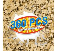 MANNIDOO 360 Pieces Building Bricks, Classic Basic Building Flat Parts and Pieces - 2x4 Brick x200 and 2x2 Brick x160, Moc Building Bulks DIY Play Set Compatible with Lego, Tan