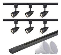 Manningham Lighting Ceiling Track Lighting Kit - Adjustable 6PCs GU10 Spot Head Lights with 2M Track - 5W LED Bulbs Single Circuit Mains 240V Spotlight System for Kitchen, Dining Room, and Shop