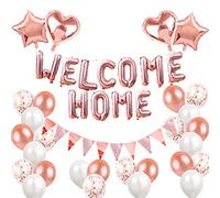 Mannli Welcome Home, Letter Balloon Banner Bunting Triangular Bunting Happy New Home with Heart and Star Sequin Balloons for Home Family Party Decorations