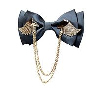 Manoble Men's Adjustable Metal Golden Wings Two Layer Neck Bowtie Bow Tie, Dark Grey, 4.72 inches x 2.36 inches x 0.2 inches