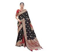 MANOHARI Adorable Woven Pattern Banarasi Silk Saree For Women With Blouse Piece_Mn1736, Black, One size
