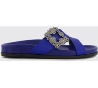 MANOLO BLAHNIK Chilanghi Flat Silk Slides with Jewelled Buckle Detail - Size: 36 - female