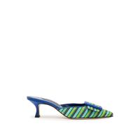 Manolo Blahnik Maysalebi 50 Striped Cotton and Leather Mules - Blue - 40 (IT40 / UK7)