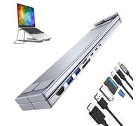 Manolyee Laptop Stand with Docking Station,Adjustable Height Tablet Stand Workstation Hub | Ergonomic Multiport Adapter 8 In 1 Quick Charge for Computer Notebook Desktop Home Work Study