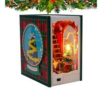 Manolyee Miniature Kit | Decorative Christmas Miniature House Kit, Wooden Merry Christmas House Model Build Bookshelf Decor, Miniature House Kit with Led Light for Girls Craft