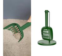 MANON ROSA Cat Litter Scoop with Holder Stand, 4-Shaped Hole Design for Litter Sifting, Hangable Litter Shovel Scooper Set (Green)