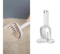 MANON ROSA Cat Litter Scoop with Holder Stand, 4-Shaped Hole Design for Litter Sifting, Hangable Litter Shovel Scooper Set (White)