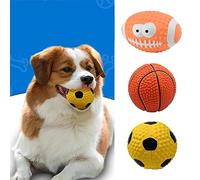 MANON ROSA Dog Ball Toys 3Pcs Squeaky Pop Up Soft Latex Rubber Interactive Toy for Small Medium Dogs Puppies -Tennis Soccer Football Basketball Baseball (Set2,Medium)