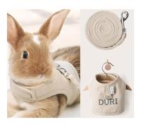 MANON ROSA Rabbit Harness Leash Set Escape Proof Walking Gear Adjustable Reflective Letter Print Pet Vest for Bunny Dog Kitten Cat Ferret Small Animals (Medium,Khaki)