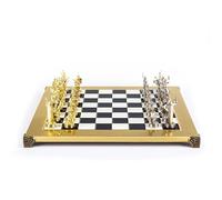 Manopoulos 36cm Chessboard with Pewter & Pearl Chess Pieces, King 10cm, Made in Greece, Walnut Veneer, Adults 14+