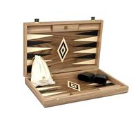 Manopoulos Antique Walnut Backgammon Set 23 Inch with Storage Racks