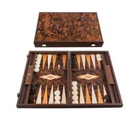Manopoulos Californian Walnut Burl Luxury Backgammon Set with side racks & accessories - 19 inch x 12 inch (48cm x 30cm) Closed) - Classic Strategy Board game - Suitable for serious players
