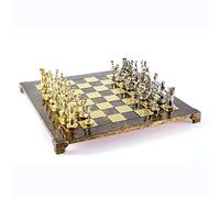 Manopoulos Greek Roman Army Large Chess Set - Brass&Nickel - Brown Chess Board