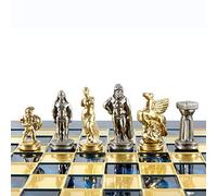 Manopoulos Spartan Warriors Brass and Nickel Chess Set, Blue
