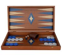 Manopoulos Traditional Mahogany wood Backgammon Set - Blue White checkers