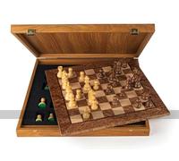 Manopoulos Walnut Burl Chess Set - Large Chess Set With Staunton Chessmen - Luxury Wooden Chessboard Set With Pieces - 50cm Board and 8.5cm King
