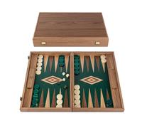 Manopoulos Walnut with Green Oak Luxury Backgammon Set & accessories - 19 inch x 12 inch (48cm x 30cm) Closed) - Classic Strategy Board game